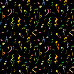 Obraz premium Seamless vector pattern of colorful music symbols