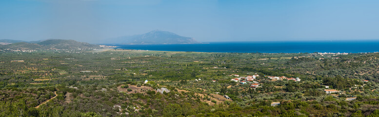 Fototapeta na wymiar Panoramic View of the Coastline on Samos Island