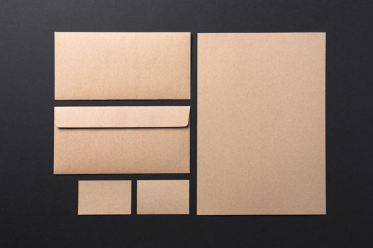 recycled paper stationary mockup on black background