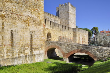 Stone Bridge in Sao Jorge Castle in Lisbon, Portugal