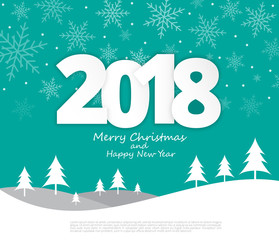 Text 2018 Christmas paper style on Merry Christmas and Happy New Year background,Illustration eps10