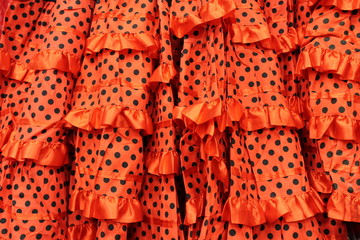 flamenco dress skirt on rail Spain, Spanish dancing polka dot frills stock, photo, photograph, picture, image