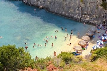 Bay of sulfur sources Xigia with a beach on the island of Zakynthos (Greece) 