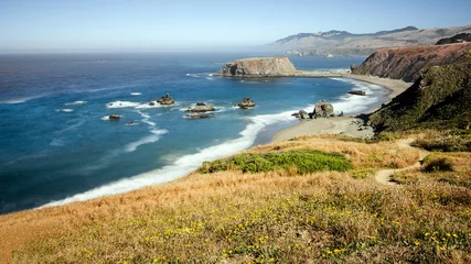 Acrylic prints Coast Panoramic view of the Pacific Coast from Goat Rock state park, Sonoma Coast, California, USA, from a high view point, on a sunny Summer day. 