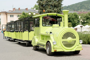 Tourist tram train for trips to places of interest and around the city