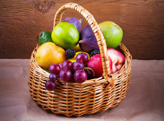 Colorful Vegetables, Fruits and Berries in Basket - Healthy Food, Diet, Detox, Clean Eating or Vegetarian Concept