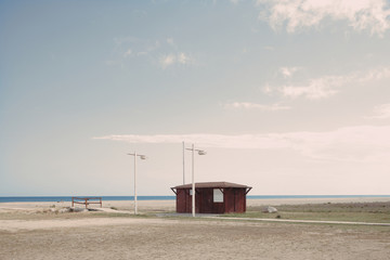 Lifeguard and first aid station at a lonely beach
