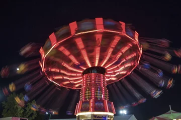 Deurstickers state fair, county fair, carnival, spinning wheel, night, amusement park, fun, bright lights, park,  © Kris