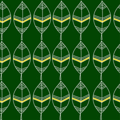 leaves seamless pattern on a green background . Minimal stylish vector art. Nature and forest themes