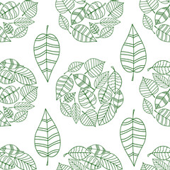 green line leaves seamless pattern. Minimal stylish vector art. Nature and forest themes