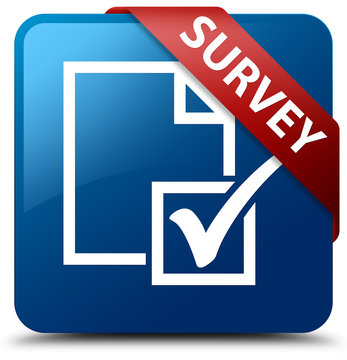 Survey Blue Square Button Red Ribbon In Corner