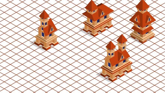 Medieval city on a checkered field. Isometric.