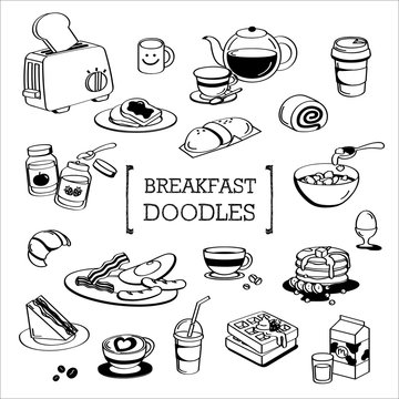 Breakfast menu Doodle, Hand drawing styles of Breakfast menu 