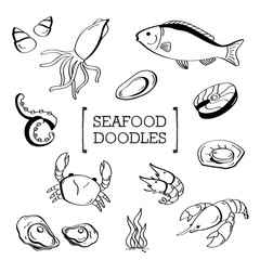 Seafood Doodle, Hand drawing styles of seafood.	