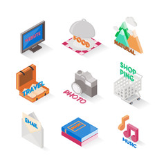 Isometric 3d website icons set. Illustration of website icons vector on white background.