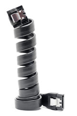 Black Serial-ATA cable on white.