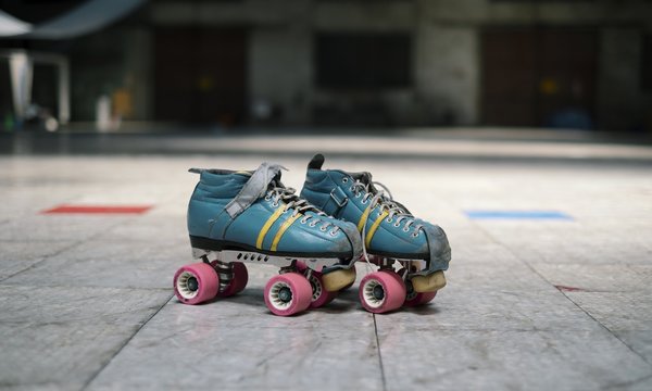 Roller Derby Roller Skates Sitting On A Track Ready To Go