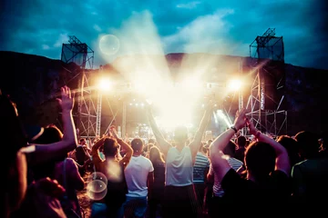 Fotobehang crowd with raised hands at concert - summer music festival © Melinda Nagy