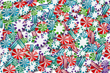 Vector realistic isolated background with candies, lollipops and sweetmeats for decoration and covering. Concept of sweet food and dessert.