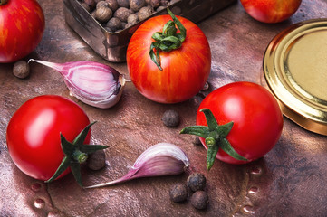 pickled tomatoes in autumn