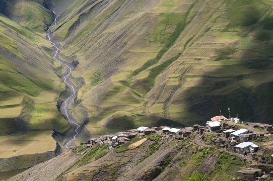 The remote Xinaliq village, Caucasus Mountains, Azerbaijan.