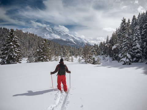 Man Skiing in powder snow