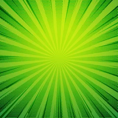 Fotobehang green pop art comic book style retro background with exploding rays © starlineart