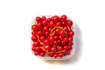 Redcurrant in a glass bowl on a white background