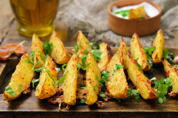 Fried potato wedges