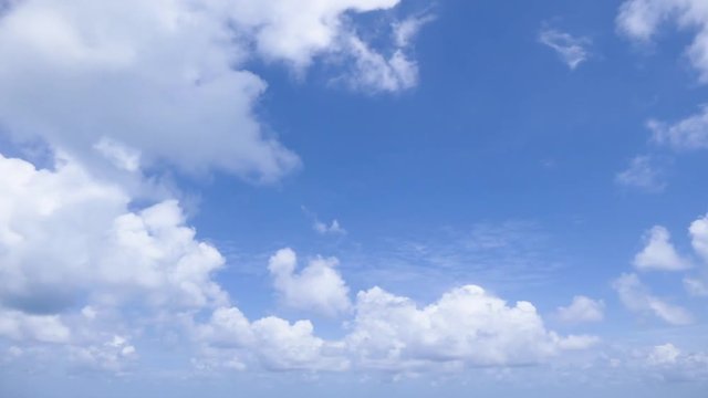 A time lapse of white clouds moving across a blue sky.