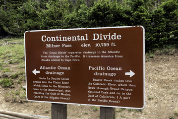 The Continental Divide sign in the Rocky Mountains of Colorado