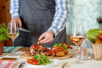 chicken dinner, bqq with salad