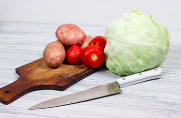 Kitchen, cooking, potato, knife, cutting board