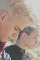 Close-up portrait of thoughtful boy and girl