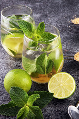 Lemon Fruit Lime Caipirinha of Brazil on grey vintage background