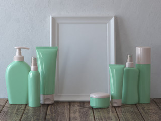 Set of cosmetics with mirror or picture. Mock up.