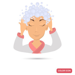 Washing hair girl color flat icon for web and mobile design