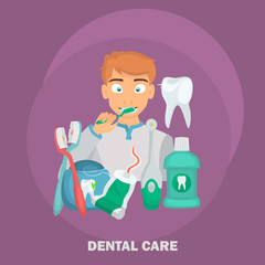 Dental care set icons for web and mobile design. Flat design