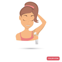 The girl uses antiperspirant color flat icon for web and mobile design