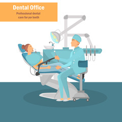 Treatment for a dentist color illustration for web and mobile design