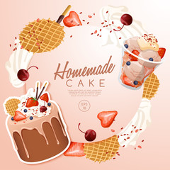 Set of delicious sweets and desserts : Fancy Cake : Vector Illustration