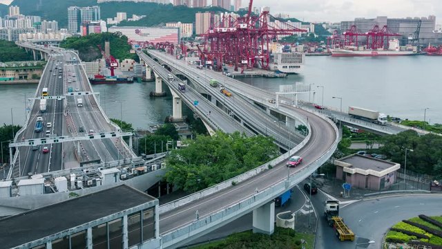 Kwai Tsing, Hong Kong, 08 June 2017 -: Hong Kong Container Terminals at evening