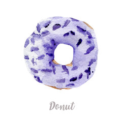 Watercolor hand drawn donut. Isolated fresh bakery illustration on white background