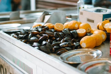 Stuffed Mussels with Lemon in Istanbul. Turkey.