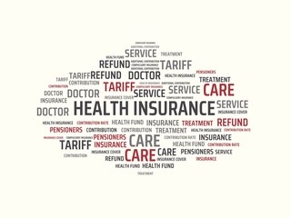 HEALTH INSURANCE - image with words associated with the topic HEALTH INSURANCE, word, image, illustration