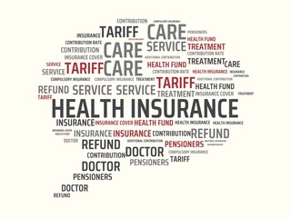 HEALTH INSURANCE - image with words associated with the topic HEALTH INSURANCE, word, image, illustration