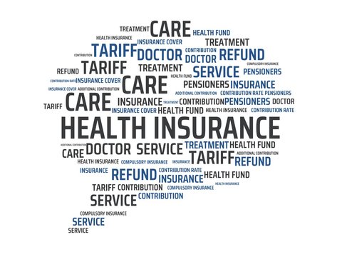 HEALTH INSURANCE - image with words associated with the topic HEALTH INSURANCE, word, image, illustration