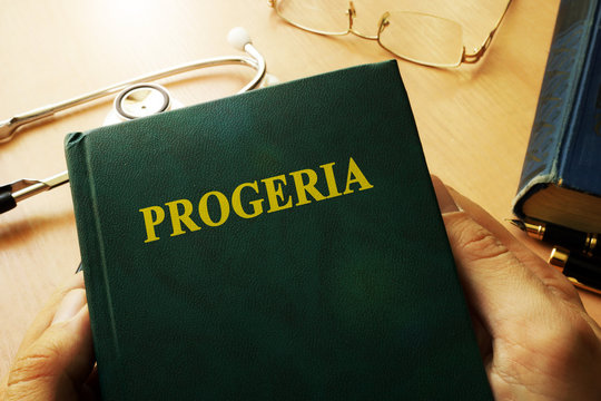 Book with title Progeria on a table.