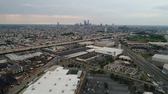 Aerial Flight Towards Center City Philadelphia PA