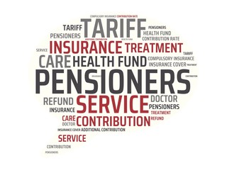 PENSIONERS - image with words associated with the topic HEALTH INSURANCE, word, image, illustration